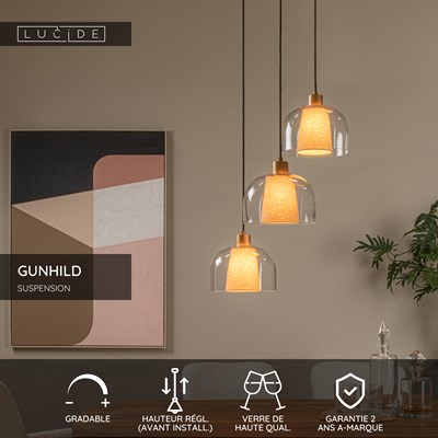 Lucide GUNHILD - Suspension - 3xE27 - Transparent